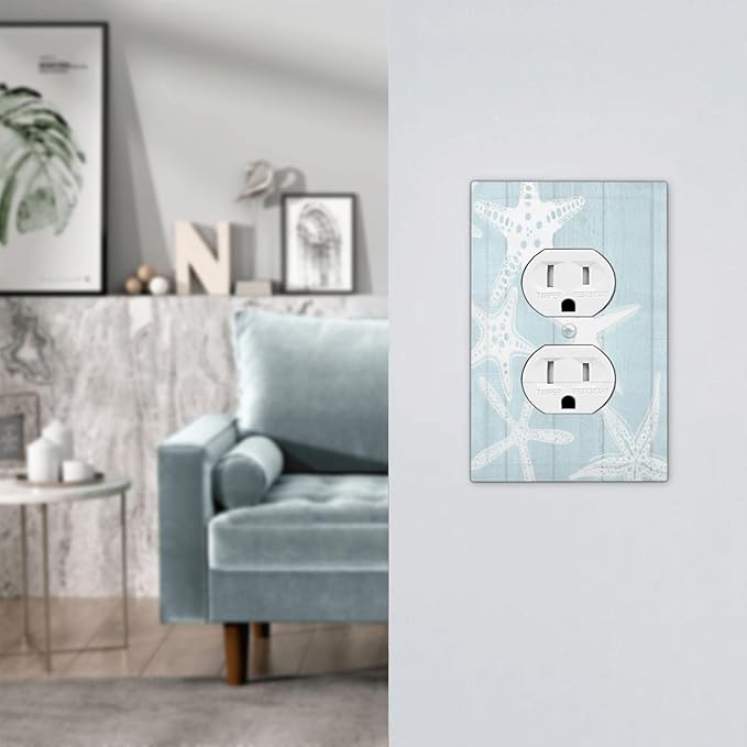 Beach Starfish Vintage Wood Rustic Country Ocean Outlet Covers 1 Gang Duplex Light Switch Cover Decorative Switch Plates Electrical Receptacle Faceplate Wall Plate for Farmhouse Kids Room Decor