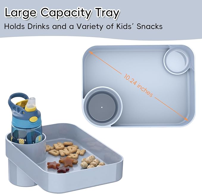 Kids Car Seat Tray, Travel Tray with Cup Holder for Toddler Baby, Kids Car Seat Food Snack Organizer for Road Trip, Stroller Snack Organizer Travel Must Haves Toddler Must Haves (Light Gray, 2 Packs)