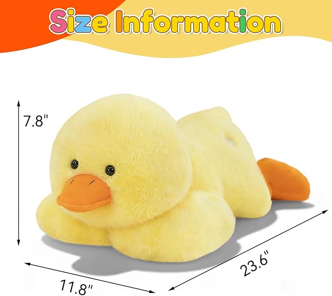 QUIRAI Weighted Stuffed Animals Duck Plush, 24" | 3.3 lb Duck Stuffed Animal, Pillowfort Weighted Plush Animals & Cute Plushies Gifts for Kids Adults