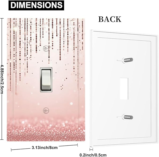 Rose Gold Pink 1-Gang Toggle Light Switch Plate, Draping Bead Printed Pattern Decorative Wall Plate for Bedroom Bathroom Decor