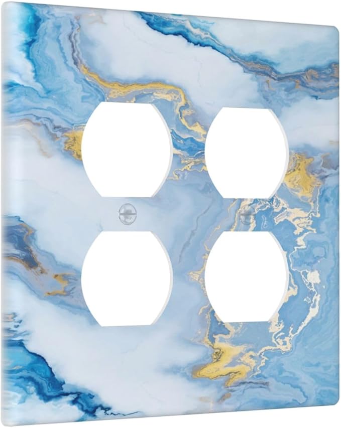 Beautiful Marble Texture Blue Gold Fluid Abstract Print Outlet Covers 2 Gang Double Duplex Decorative Light Switch Covers Electrical Wallplates Socket Faceplate for Bedroom Bathroom Decor