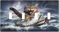Decorative Light Switch Plate Covers Funny Cat Sea Ship Ocean Billow Wave Novelty 4 Gang Wall Plate Switch Cover Plate Quad Toggle Jumbo Electrical Faceplate for Kitchen Decor