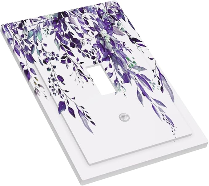 Decorative Light Switch Cover Plate Purple Eucalyptus Boho Olive Leaves Country Unique 1 Gang Wall Plate Cover Single Toggle Switch Plate Covers Jumbo Electrical Switchplate Receptacle