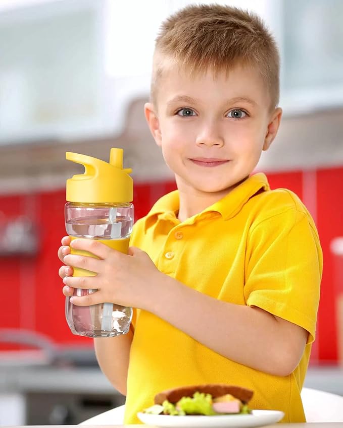 Sivaphe Clear Water Bottle with Straw 12 oz Portable Tritan Transparent Sports Drinking Bottle for School Girls Boys Yellow
