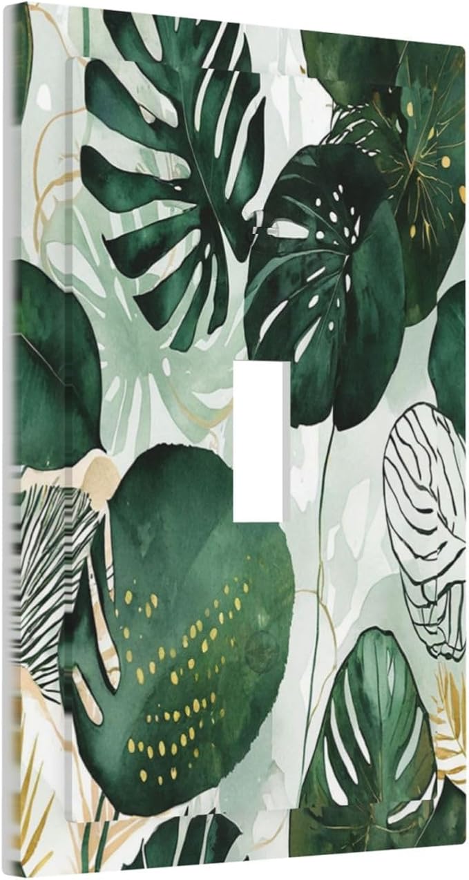 Decorative Light Switch Cover Boho Tropical Leaves 1 Gang Single Toggle Device Electrical Faceplate Switchplates Decorator Outlet Wall Plate for Bedroom Bathroom Decor