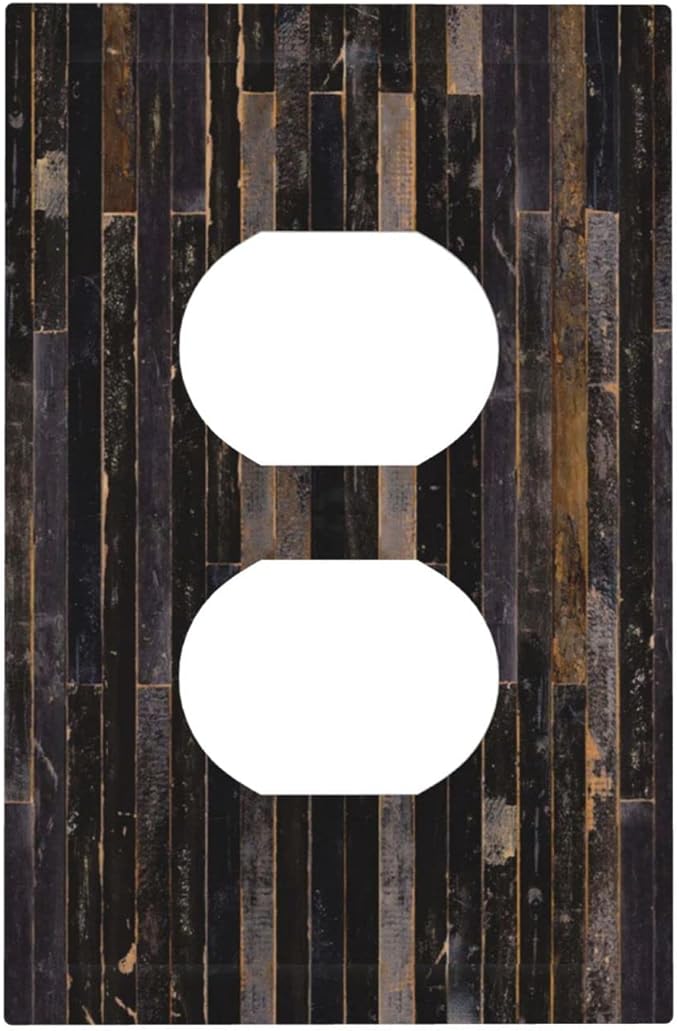 Decorative Switch Plate Covers Black Farmhouse Wood Board 1 Gang Receptacle Duplex Wall Plate Light Switch Cover Single Dual Device Outlet Plate Western Country Lodge Electrical Faceplate