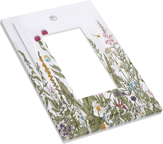 Rustic Wild Floral Vintage Teal Botanical Single Rocker Outlet Wall Plate Decorative Decora Electrical Gfci Switchplate for Kitchen Bathroom Home Decor