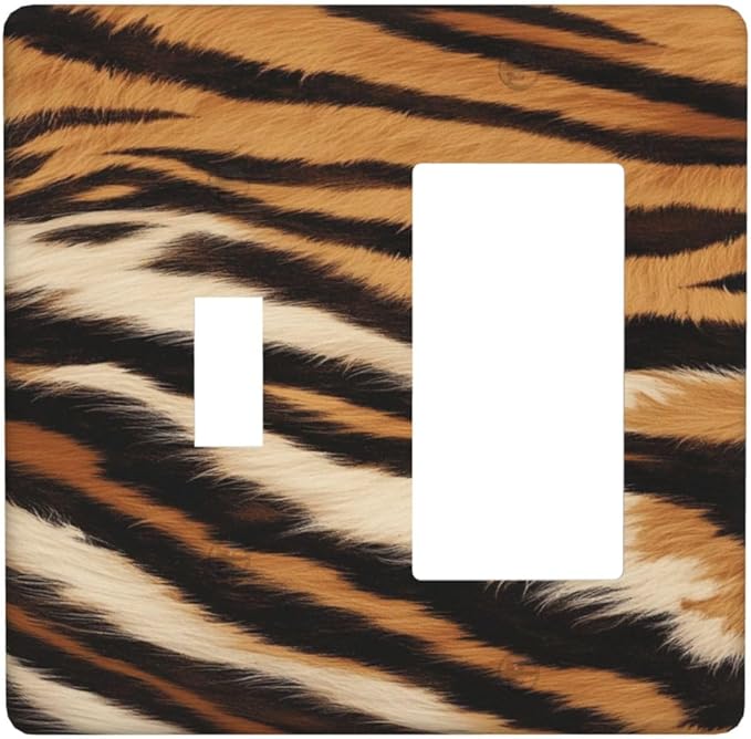 Tiger Texture Wild Animal Skin Pattern Print Outlet Covers 1 Toggle 1 Rocker Combination Decorative Wall Plate Electrical Switch Plates Light Switch Cover Plate for Kids Room Office Decor