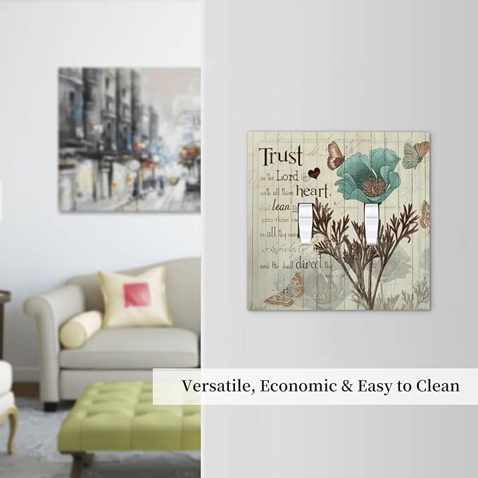 Rustic Elegant Teal Tulip Bible Inspirational Quote Decorative Switch Plates 2 Gang Double Toggle Outlet Light Switch Cover Wall Plate Electrical Faceplate for Farmhouse Bedroom Decor