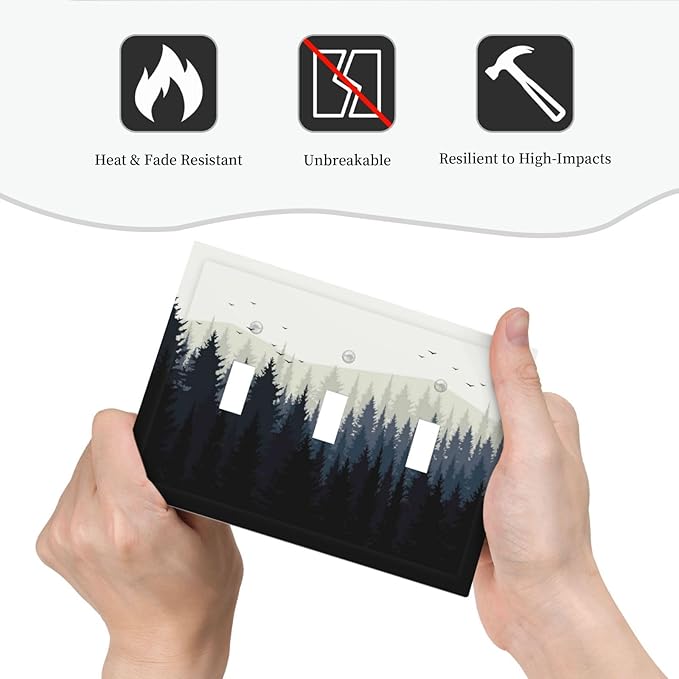 Decorative Switch Plates Forest Pine Tree Mountains Black Bird 3 Gang Wall Plate Triple Toggle Light Switch Cover Faceplate Electrical Wall Panels For Bed Room Farmhouse Decor