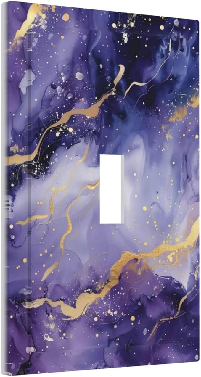Decorative Light Switch Plate Covers Modernity Abstract Purple Golden Marble 1 Gang Wall Plate Single Toggle Switch Cover Plate Jumbo Electrical Switchplate Receptacle Faceplate