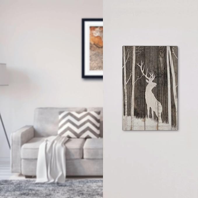 Vintage Wood Forest Deer Wildlife Animal Silhouette Light Switch Cover Plate 1 Gang No Device Blank Electrical Wall Plates Faceplate Decorative Switch Plate Covers for Farmhouse Home Decor
