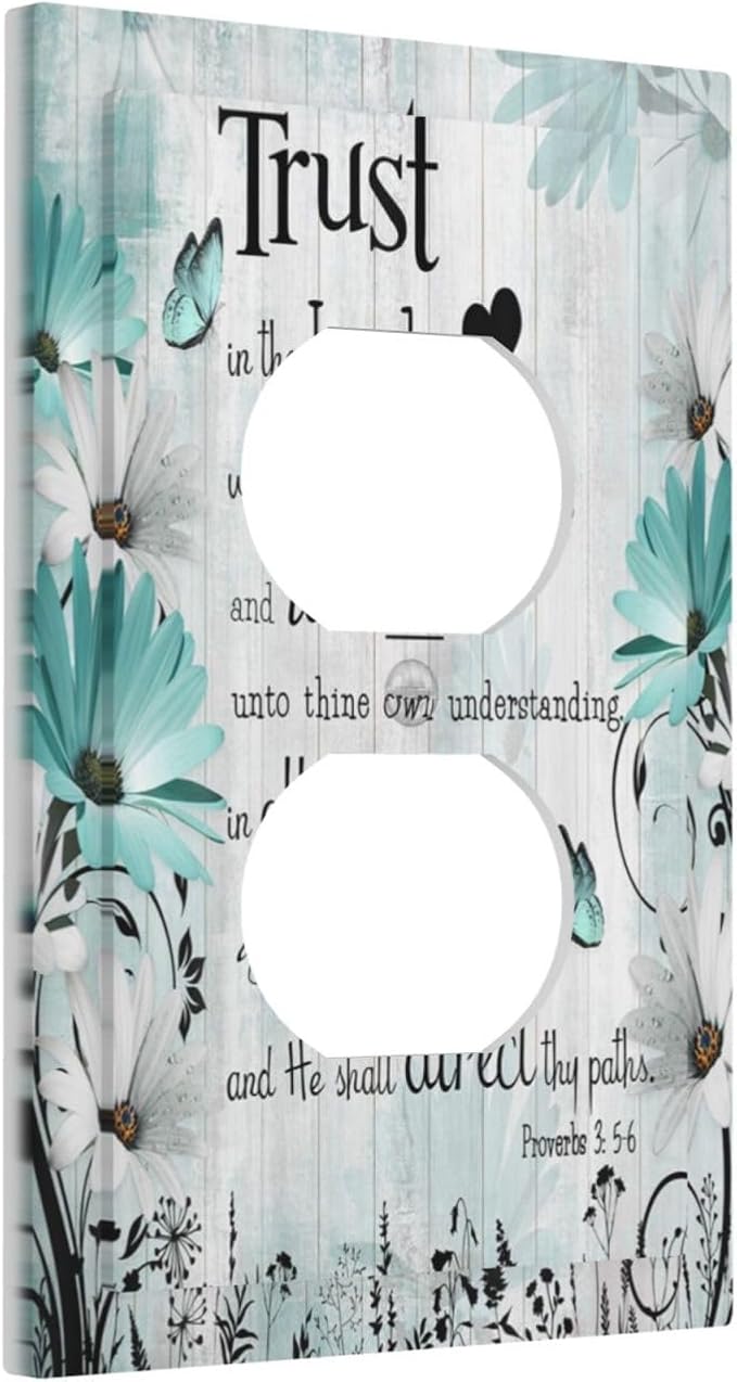 Rustic Teal Daisy Bible Verse Wooden Inspirational Quote Outlet Covers 1 Gang Duplex Light Switch Cover Decorative Switch Plates Electrical Receptacle Faceplate Wall Plate for Bedroom Living Room