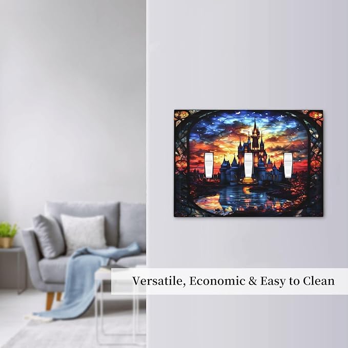 Medieval Fantasy Castle Magic Academy Decorative Switch Plates 3 Gang Wall Plate Triple Toggle Light Switch Cover Faceplate Electrical Wall Panels for Kids Room Bedroom Decor