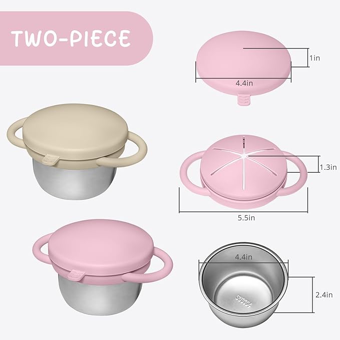 2 Pack Baby Stainless Steel Snack Containers for Kids with Spill Proof Food Grade Silicone Lids & Handles 9 OZ Baby Snack Cups No Spill Toddler Snack Box for Mess-Free Snacking