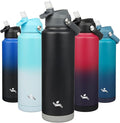 Konokyo Insulated Water Bottle with Straw Lid,40 oz Stainless Steel Vacuum Metal Bottle with Silicone Handle,Black