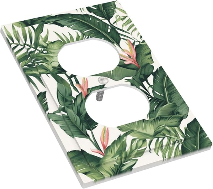 Tropical Leaf Jungle Botanical Palm Tree Greenery Floral Outlet Covers 1 Gang Duplex Light Switch Cover Decorative Switch Plates Electrical Receptacle Faceplate Wall Plate for Bedroom Living Room