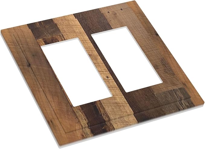 Decorative Outlet Covers Natural Wood Brown Wooden Planks 2 Gang Double Gfci Rocker Electrical Wall Panels Light Switch Cover Plate For Farmhouse Cabin Decor