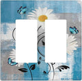 Rustic Daisy Teal Blue Floral Vintage Plant 2 Gang Rocker Decora Light Switch Covers Dual Outlet Covers Wall Plate Decorative Switchplate Electrical Faceplate GFCI for Farmhouse Bathroom Bedroom Decor