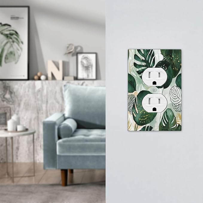 Outlet Covers Boho Tropical Leaves 1 Gang Duplex Wall Plate Decorative Switch Plates Electrical Receptacle Faceplate Light Switch Cover for Bedroom Bathroom Decor
