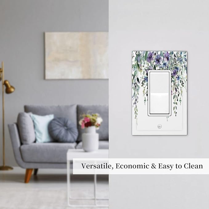 Light Switch Cover Plate Blue Purple Eucalyptus Leaves Boho Botanical 1 Gang Outlet Covers Single Rocker Decorative Switch plates Electrical Wall Plates GFCI Receptacle for Bathroom Home Decor
