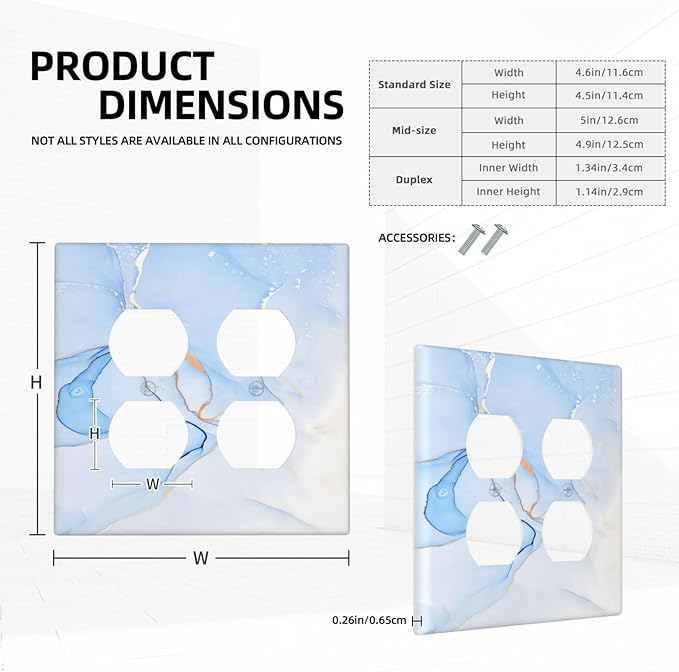 Modern Art Blue Gold Marble Abstract Luxury Print Outlet Covers 2 Gang Double Duplex Decorative Light Switch Covers Electrical Wallplates Socket Faceplate for Bathroom Living Room Decor