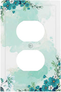 Outlet Covers Blue Green Flowers Light Green Watercolor Patterns 1 Gang Duplex Light Switch Cover Electrical Receptacle Faceplate Wall Plate Decorative Switch Plates for Bedroom Home