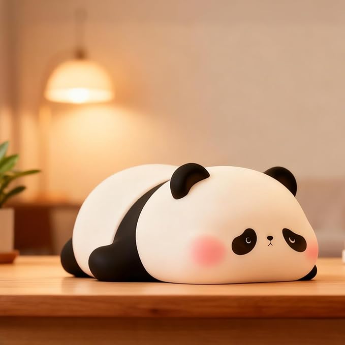 FAMIDUO Cute Panda Night Light for Kids, LED Panda Lamp, Food Grade Silicone Novelty Animal Night Lamp,Dimmable Nursery Squishy Nightlight, Cool Gifts for Kids, Office Desk/Baby Boys/Girls Room Decor