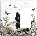 Outlet Covers Cute Cat Wildflowers Boho Flowers Floral 1 Toggle 1 Rocker Combination Decorative Wall Plate Electrical Switch Plates Light Switch Cover Plate For Nursery Kids Room Decor