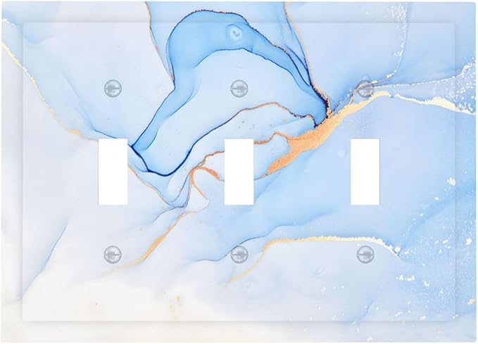 Modern Art Blue Gold Marble Abstract Luxury Print Decorative Switch Plates 3 Gang Wall Plate Triple Toggle Light Switch Cover Faceplate Electrical Wall Panels for Bathroom Living Room Decor