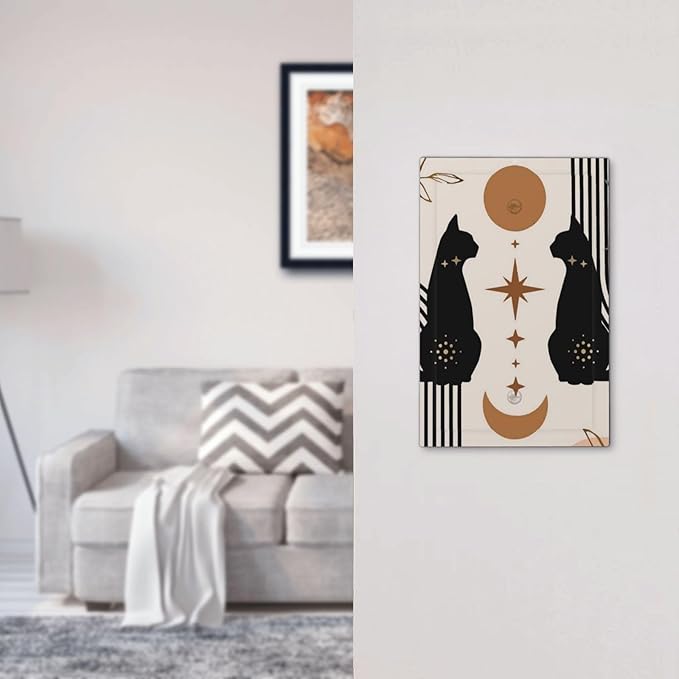 Funny Kids Black Mid Century Boho Cat 1-Gang No Device Decorative Blank Receptacle Wall Plate Outlet Cover Abstract Moon Phase Art Light Switch Electrical Face Plate Cover for Unused Outlets/Switches