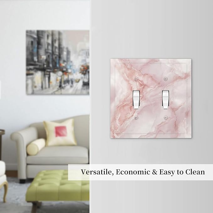 Light Switch Cover Plate Pinkish-White Marble Abstract Luxury Elegant 2 Gang Double Switch Plate Covers Toggle Wallplate Decorative Outlet Covers Electrical Switchplate for Bathroom Home