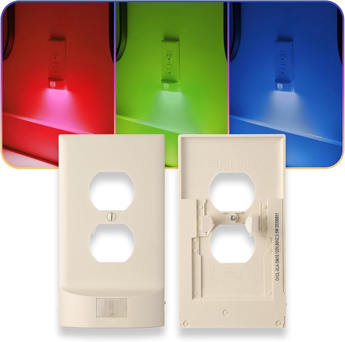 1 Pack - SnapPower Multi-Color GuideLight – Outlet Cover RGB Lights, Customizable Ambient Lighting/Mood Lighting for Home, Kitchen, Gaming Room, Kids Bedroom, Holiday Decor (Light Almond, Duplex)