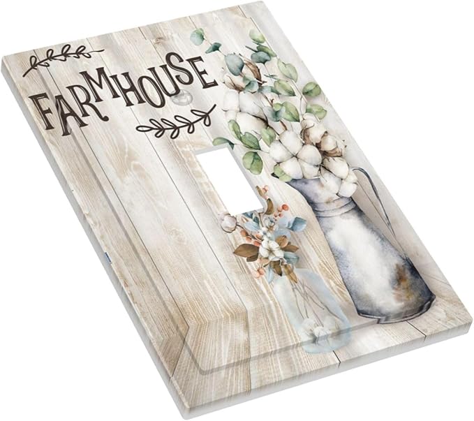 Decorative Switch Plate Covers Farmhouse Floral Cotton 1 Gang Single Toggle Light Switch Cover Rustic Country Flower Jumbo Size Wall Plate Electrical Switchplate Receptacle Plug for Bathroom