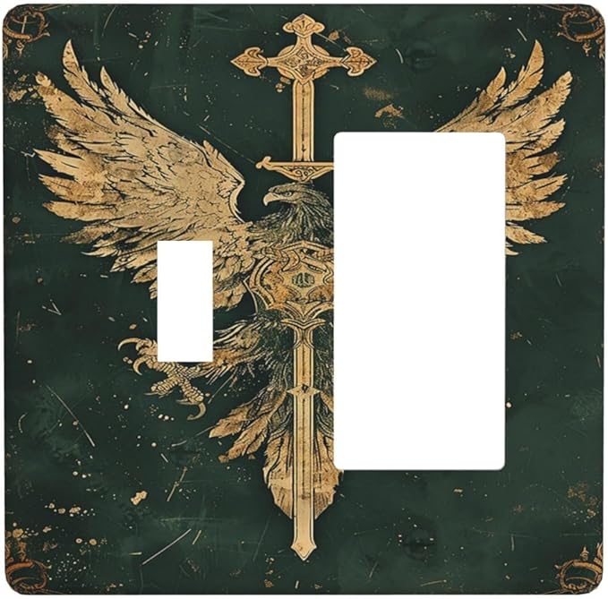 Medieval Retro Golden Eagle Totem Outlet Covers 1 Toggle 1 Rocker Combination Electrical Switch Plates Light Switch Cover Plate Decorative Wall Plate for Bedroom Living Room Decor