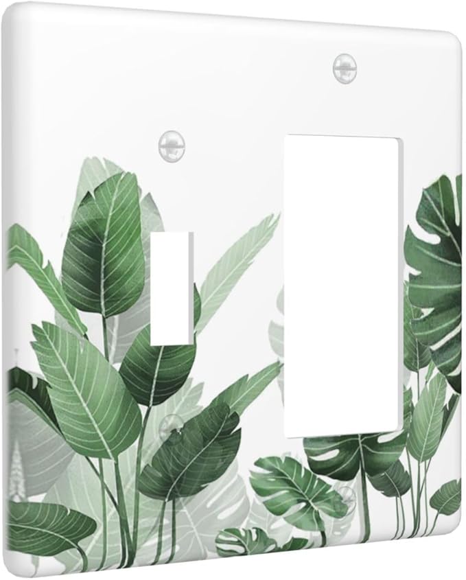 Outlet Covers Boho Tropical Plant Natural Palm Leaf 1 Toggle 1 Rocker Combination Decorative Wall Plate Electrical Switch Plates Light Switch Cover Plate For Bed Room Living Room Decor