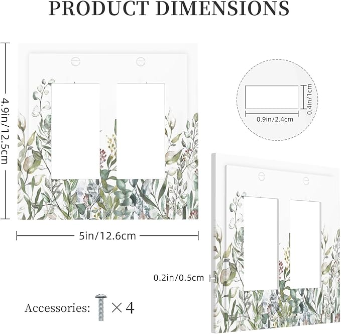 Wildflower Garden Rustic Green Leaf Floral Decorative Outlet Covers 2 Gang Double GFCI Rocker Electrical Wall Panels Light Switch Cover Plate for Bed Room Living Room Decor