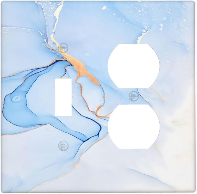 Modern Art Blue Gold Marble Abstract Luxury Print Wallplates 1 Toggle 1 Duplex Switch Plate Electrical GFCI Faceplate Decorative Light Switch Covers for Bathroom Living Room Decor