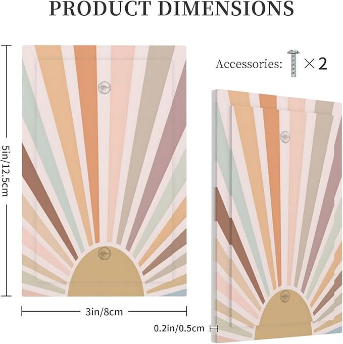 Boho Sun Rainbow Retro Aesthetic Abstract Art Sunrise Sunset Light Switch Cover Plate 1 Gang No Device Blank Electrical Wall Plates Faceplate Decorative Switch Plate Covers for Kids Room Bedroom Decor