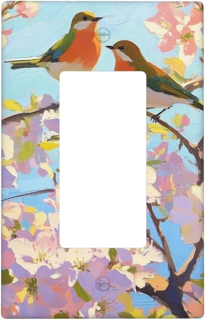 Bird Flower Single Rocker Wall Plate Decorative 1 Gang Light Switch Covers Electrical Switchplate Home Decorate Faceplat for Bathroom Bedroom Kitchen Room 4.5 x 2.76 Inch