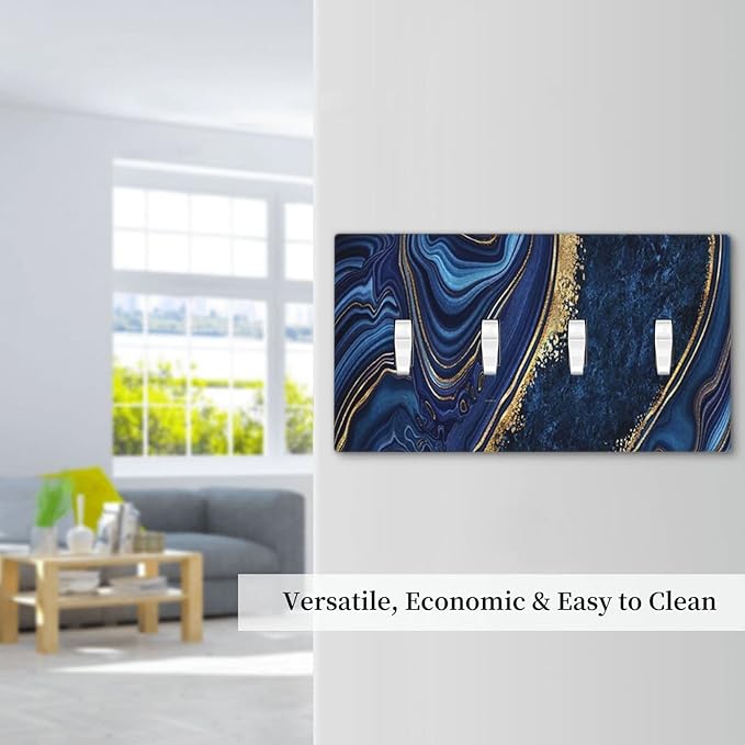 Navy Blue Marble 4 Gang Light Switch Cover Decorative Quad Toggle Wall Plate For Teen Kids Boys Bathroom Home Bedroom Art Panel Decorate 8" x 4.5