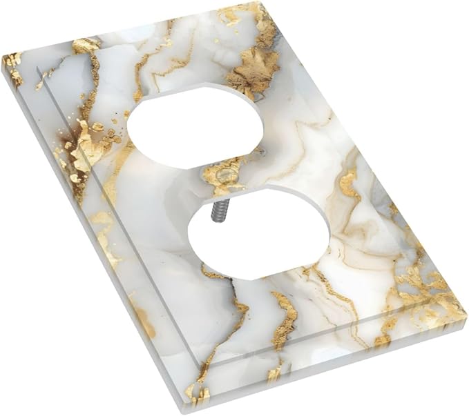 Luxurious White Gold Marble Patterns Abstract Outlet Covers 1 Gang Duplex Light Switch Cover Decorative Switch Plates Electrical Receptacle Faceplate Wall Plate for Bathroom Kitchen Decor