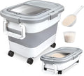 Komzon Rice Storage Container, Collapsible Airtight Food Storage Containers 20-30 Lbs, Rice Dispenser Bin with Cup and Scoop for Flour Cereal Pasta Grain, Cat Bird Pet Dog Food Storage Container