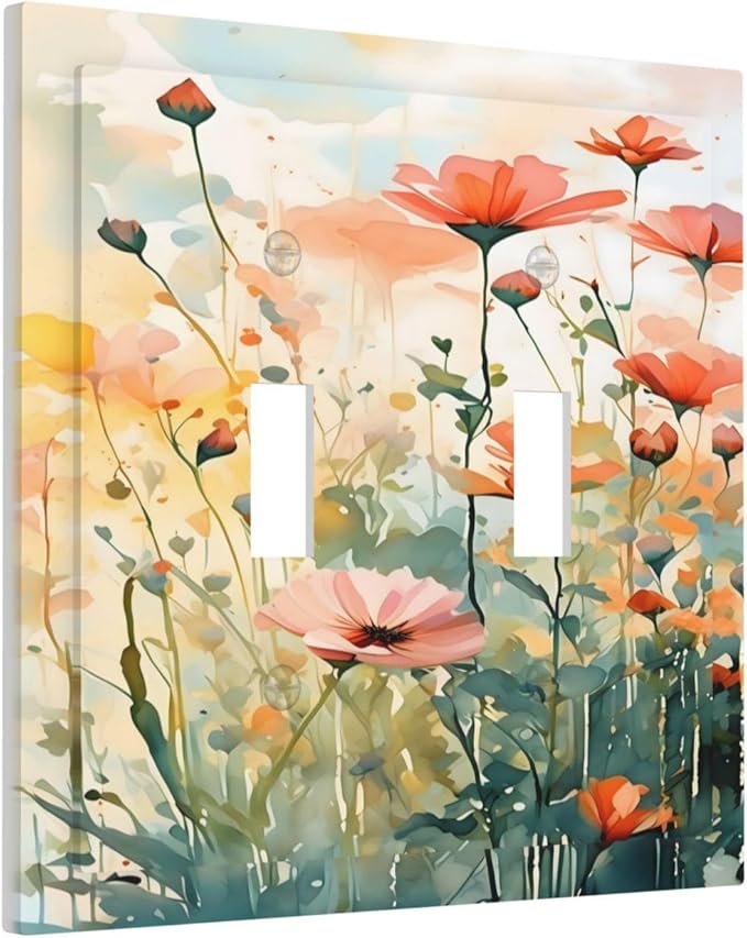 Vintage Red Orange Yellow Poppy Floral Flowers Decorative Switch Plates 2 Gang Double Toggle Outlet Light Switch Cover Wall Plate Electrical Faceplate for Bedroom Living Room Decor