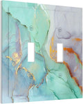 Teal Green Marble 2 Gang Double Toggle Light Switch Cover Decorative Wall Plate Faceplate for Kids Boys Girls Bathroom Home Living Room Decor 5" x 4.9