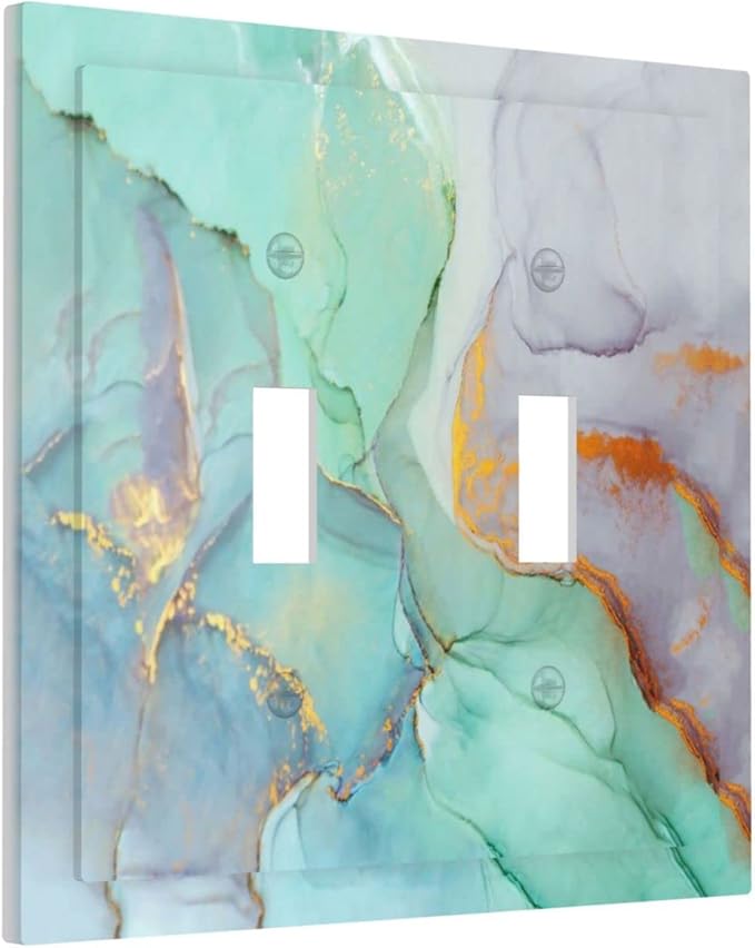 Teal Green Marble 2 Gang Double Toggle Light Switch Cover Decorative Wall Plate Faceplate for Kids Boys Girls Bathroom Home Living Room Decor 5" x 4.9
