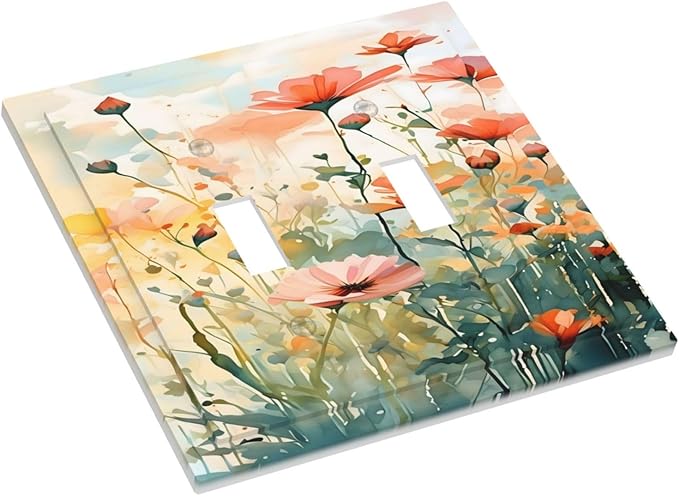 Vintage Red Orange Yellow Poppy Floral Flowers Decorative Switch Plates 2 Gang Double Toggle Outlet Light Switch Cover Wall Plate Electrical Faceplate for Bedroom Living Room Decor
