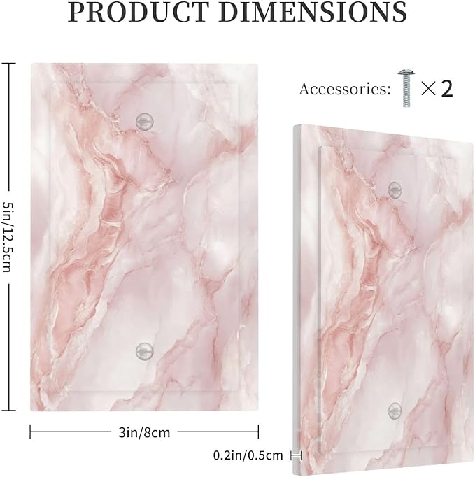 Light Switch Cover Plate Pinkish-White Marble Abstract Luxury Elegant 1 Gang Blank No Device Decorative Outlet Covers Electrical Wall Plate Switchplate for Bathroom Home Decor