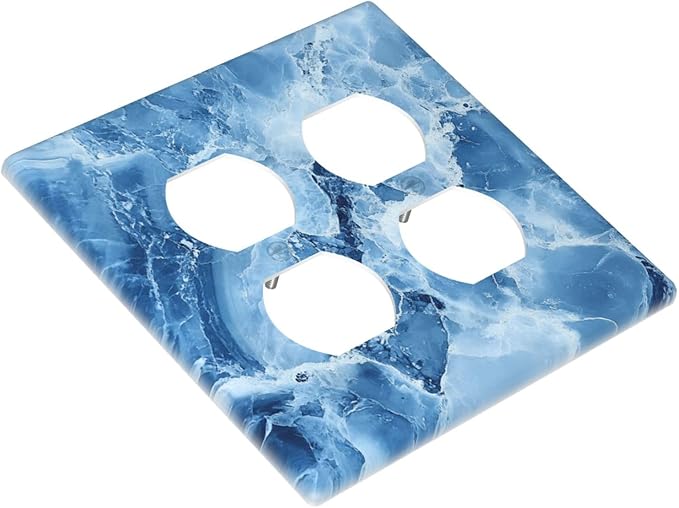 Outlet Covers Blue Marble Abstract Luxury Modern 2 Gang Decorative Light Switch Cover Double Duplex Wall Plates Switch Plates Electrical Socket Covers for Bathroom Bedroom Decor