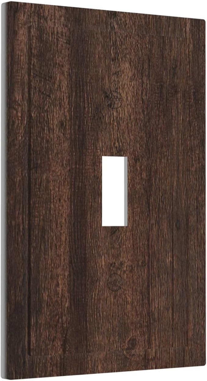 Decorative Switch Cover Plate with Rustic Dark Wood Grain & Vintage Style Design Single Gang Toggle Switch Plate Light Switch Covers Artistic Faceplate for Kitchen/Living Room